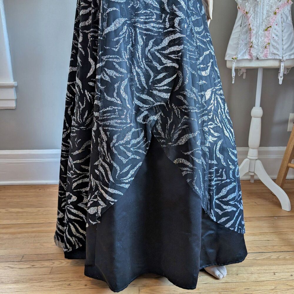 Vintage 90s Jody California Ball Gown Regency Empire Prom Dress Zebra Glitter - Picture 7 of 12